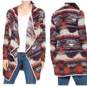 Lucky Brand Multicolor Southwestern Aztec Inspired Open Front Cardigan Sweater.